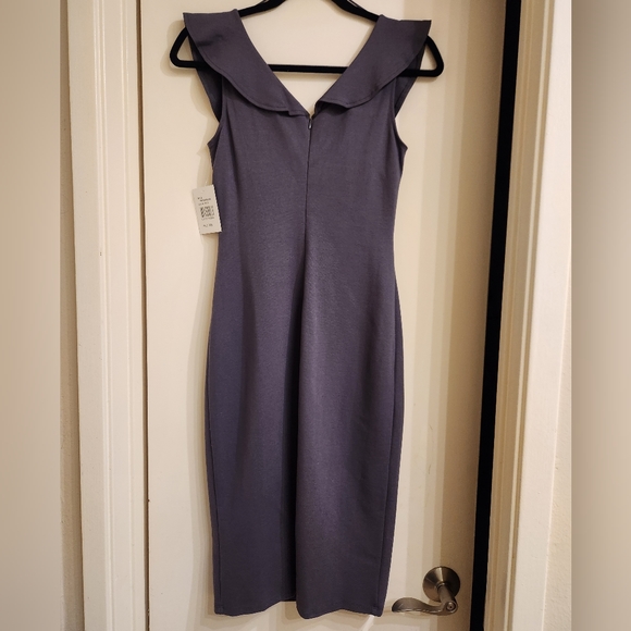 Superfoxx Nordstrom Ruffle Midi Column Dress Gray Grey XS NWT Ponte Knit - Picture 3 of 3